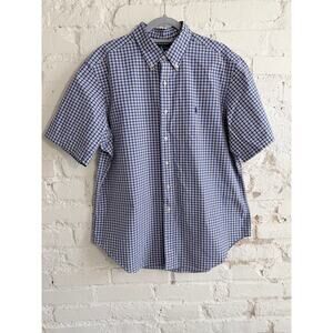 Ralph Lauren Classic Fit Blue Check Short Sleeve Button Down Shirt XL Mens
